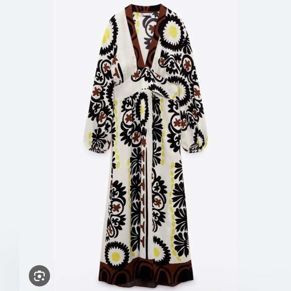 ZARA  PRINTED WRAP DRESS ECRU SIZE S BLOGGERS FAVORITE 💕 ❤️ - Picture 9 of 16